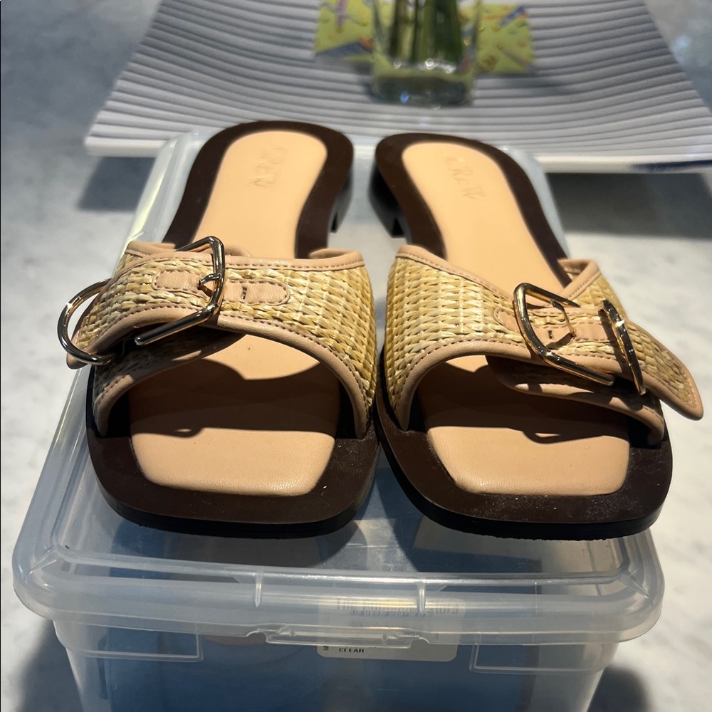 J. Crew Tan Woven Buckle Sandals